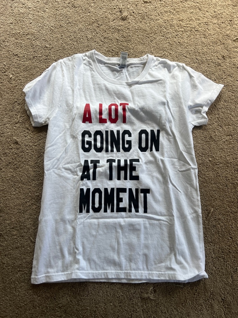 Gildan White Graphic Tee with Red and Black Print